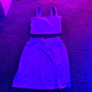 Blue checkered print skirt and crop set.